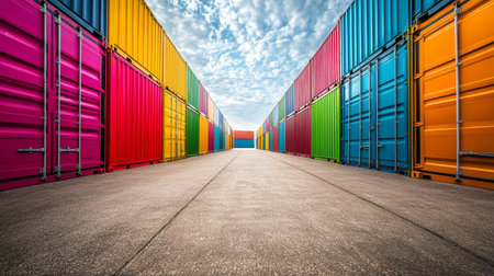 Colorful Shipping Containers, Global Trade and Logistics Hub, Industrial Port Infrastructureの素材