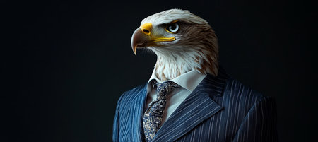 Eagle in a Suit, Profile on Black Background Power and Authority, Animal Human Blendの素材