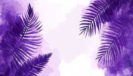 Pastel Purple and Beige Background, Watercolor Floral Design with Sketchy Plants and Leavesの素材