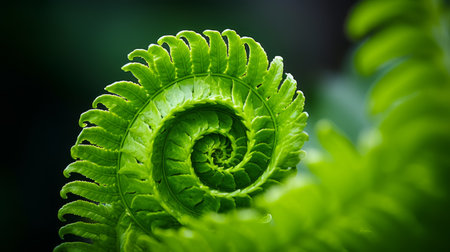 Close-up Of Young Fern Spiral, New Life Concept. Green Nature Background, Selective Focusの素材