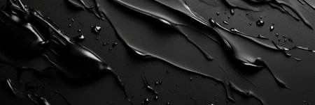 Liquid Ink Paint Texture Swirls, Abstract Wave Pattern Background Black with Shiny Finish.の素材
