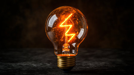 Vintage Light Bulb with Glowing Arrow Symbol, Concept for Rising Energy Costs on Dark Backgroundの素材