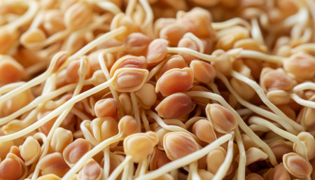 Sprouting Healthy Fenugreek Detailed View of Germinated Seeds Highlighting Their Culinary Promiseの素材