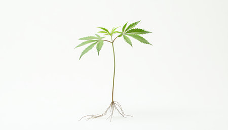 Isolated Cannabis Plant Young Seedling with Delicate Root System on White Backgroundの素材