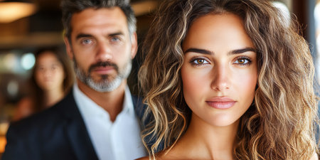 Close Contact Portrait of a Couple A Man Approaches a Woman Indoors for a Romantic, Intimate Momentの素材