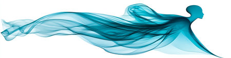 Abstract Blue Smoke Shape, Dynamic Wave Motion, Light and Shadow Effects on White Background.の素材