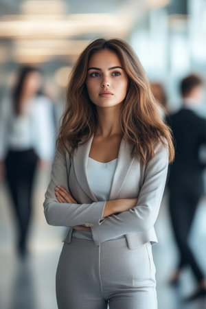 Confident Young Professional Woman in Modern Office, Businesswoman, Corporate Settingの素材