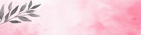 Pale Pink Watercolor Gradient Background With Delicate Gray Floral Branch Silhouette And Copy Spaceの素材