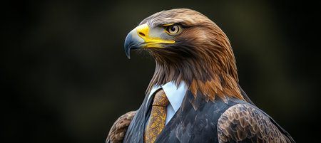 Majestic Eagle in Suit, Profile Portrait on Dark Background, Animal Human Traits, Conceptual Artの素材