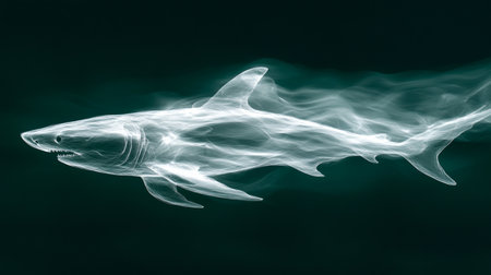 Ghostly Shark Silhouette, Ethereal Aquatic Predator, Oceanic Smoke Art Rendered Illustrationの素材