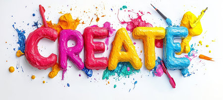 Create Vivid Design Burst Colorful Lettering With Artsy Arrangement On White Backgroundの素材