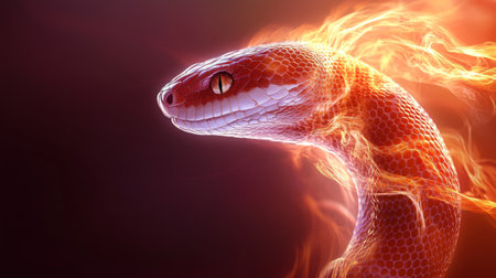 Fiery Serpent, Reptile Embraced by Wild Flames A Depiction of Untamed Power and Energyの素材