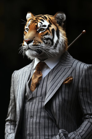 Majestic Tiger in a Suit A Portrait of Power, Elegance, and the Fusion of Animal and Humanの素材