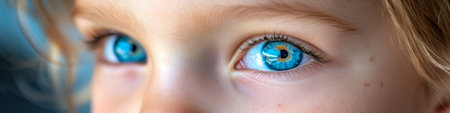 Close-up portrait, young child with vibrant blue eyes, natural lighting, shallow depth of fieldの素材