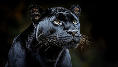 Portrait of a Majestic Black Panther Intense Stare in the Dark, Wildlife Photographyの素材