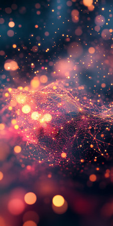 Abstract Background With Glittering, Sparkling, Bokeh Lights. Digital Network, A.I. Visualizationの素材