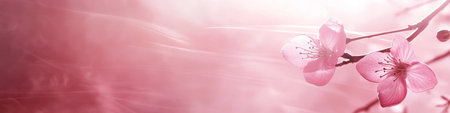 Delicate Pink Blossoms on a Branch, Spring Floral Background with Dreamy Light, Bannerの素材