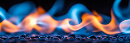 Abstract Blue and Orange Flames Dancing on a Dark Background, Providing Ample Copy Spaceの素材