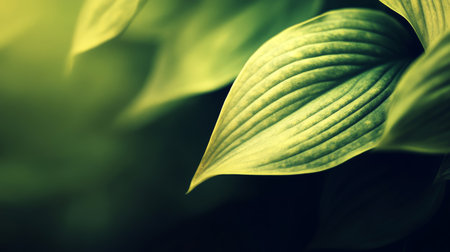 Close-up, Vibrant Green Hosta Leaves, Natural Background, Concept Gardening, Freshness, Springの素材