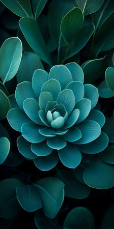 Top View Close Up, Teal Green Leaves Of Succulent, Abstract Floral Pattern Nature Background.の素材