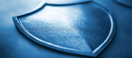 Blue Security Shield, Abstract Background of Safety and Protection With Plenty of Copy Spaceの素材