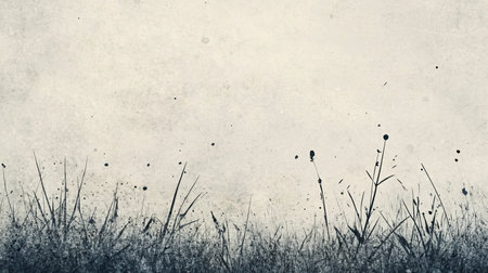 Abstract Background With Ink Splatters And Stylized Grass, Black And White Monochrome Designの素材