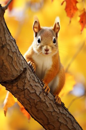 Curious Critter in an Autumn Wonderland An Adorable Squirrel Explores Amongst Colorful Foliageの素材