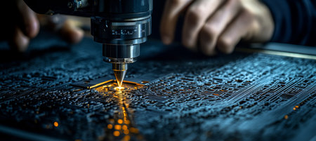 Precise CNC Router Engraving Detailed Patterns on Circuit Board, Advanced Technology.の素材