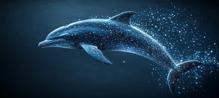 Mystical Aquatic Dancer Dolphin in Profile, Blending Grace Of Nature with Whimsical Sea Dust Artの素材
