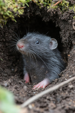 Curious Mole Emerging from its Burrow Capturing the Essence of Subterranean Wildlife.の素材