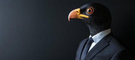 Eagle in Profile, Wearing a Suit Against a Dark Background, Anthropomorphic Animal Human Hybridの素材