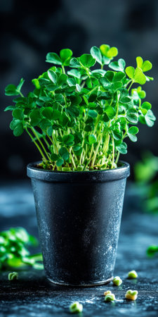 Germinated Fenugreek Seeds in Pot, Emphasizing Their Health Benefits and Culinary Usesの素材