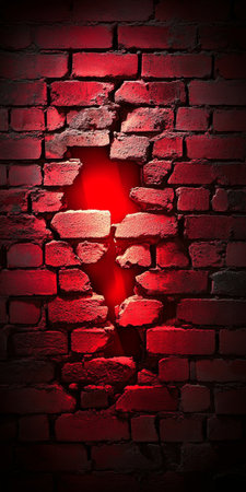 Red Brick Wall, Dramatic Lighting, Grunge Brickwall Texture. Empty Abstract Urban Backgroundの素材