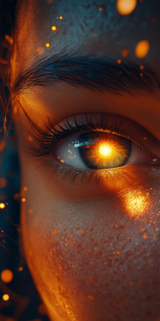Woman With Glowing Eye, Surreal Portrait, Fantasy Lighting With Sparkling Effect, Close-Up.の素材