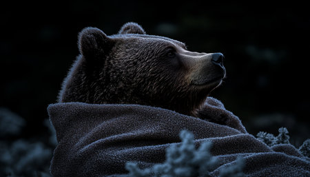 Bear in the Shadows, Anthropomorphic Portrait, Animal Human Blend, Contemplative Wildlifeの素材