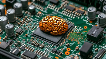 AI Brain Chip Motherboard Core of Artificial Intelligence and Machine Learning, Modern Technologyの素材