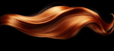 Luxurious Flowing Auburn Hair Isolated on Black. Beauty, Haircare, and Style Concept.の素材