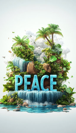 Serene Oasis Of Peace Lush Tropical Nature Forms Tranquility in Stunning Studio Photoの素材
