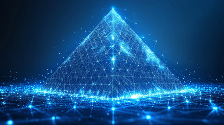 Digital Pyramid Abstract Network Visualization Connecting Ancient History and Technologyの素材