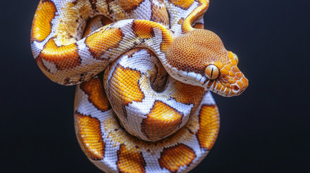 Close-up of a Striking Python Showcasing Vibrant Scales and Intriguing Patterns on Displayの素材