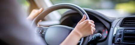Learning, Driving, Concentration. Safe Driving Tips From experienced coach inside a training carの素材