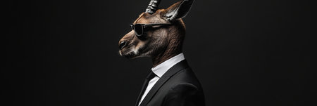 Stylized Portrait, Impalla in Suit, Profile on Dark Background, Anthropomorphism Conceptの素材