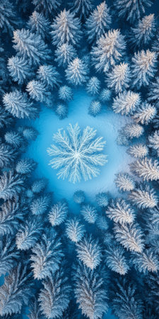 Winter Wonderland. Christmas Background With Snowy Fir Trees And Sparkling Snowflakes, Top Viewの素材