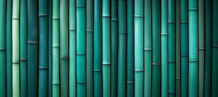 Seamless Pattern Of Teal Green Bamboo Stalks, Nature Background Texture With Vertical Trunksの素材