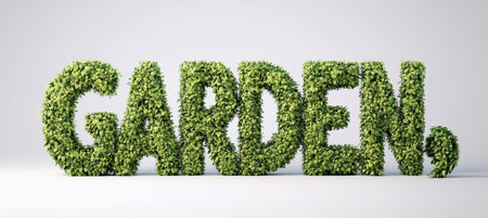 GARDEN Lush Green Topiary Lettering Art Isolated on White, Sustainable Concept Visualizationの素材