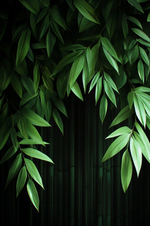 Dark Green Lush Bamboo Leaves Texture Seamless Pattern, Natural Background Wallpaper Designの素材