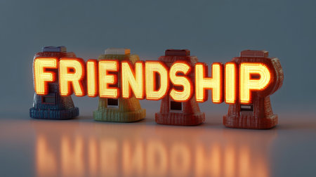 Friendship A Vibrant And Nostalgic Word Sculpture Made Of Colorful Retro Gaming Hardwareの素材