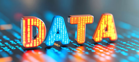 3D Data Text Rendering in Bright Colors over Technology Background with Binary Numbersの素材