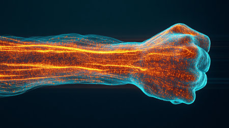 Fiery Energy Within Abstract Anatomy Of A Glowing Human Fist Symbolizing Inner Powerの素材