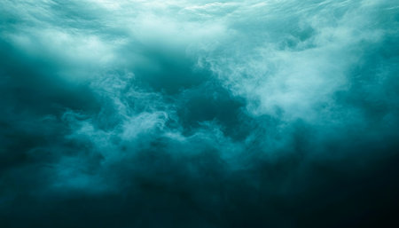 Abstract Blue Green Water Background, Ocean Depth with Sunrays Filtering Through Surfaceの素材